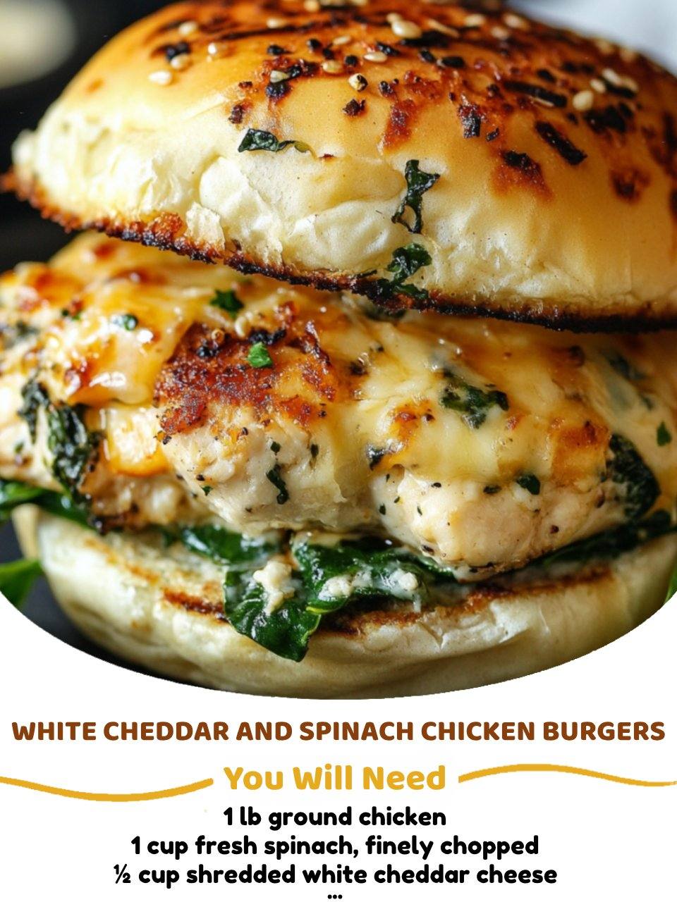 White Cheddar Spinach Chicken Burgers