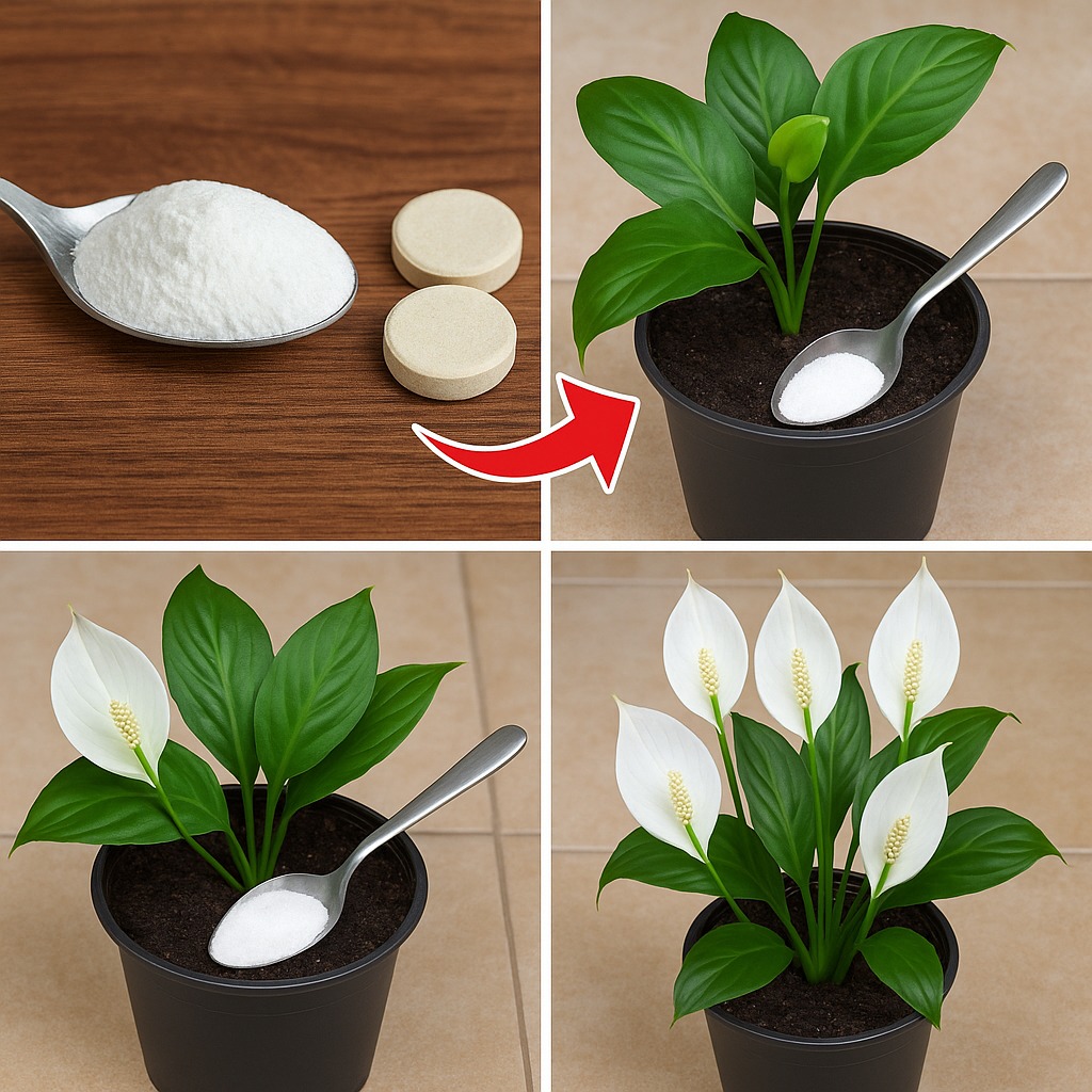 1 Spoon and 2 Tablets and Spathiphyllum and Any Other Flower Blooms Luxuriantly! Showing The Result!