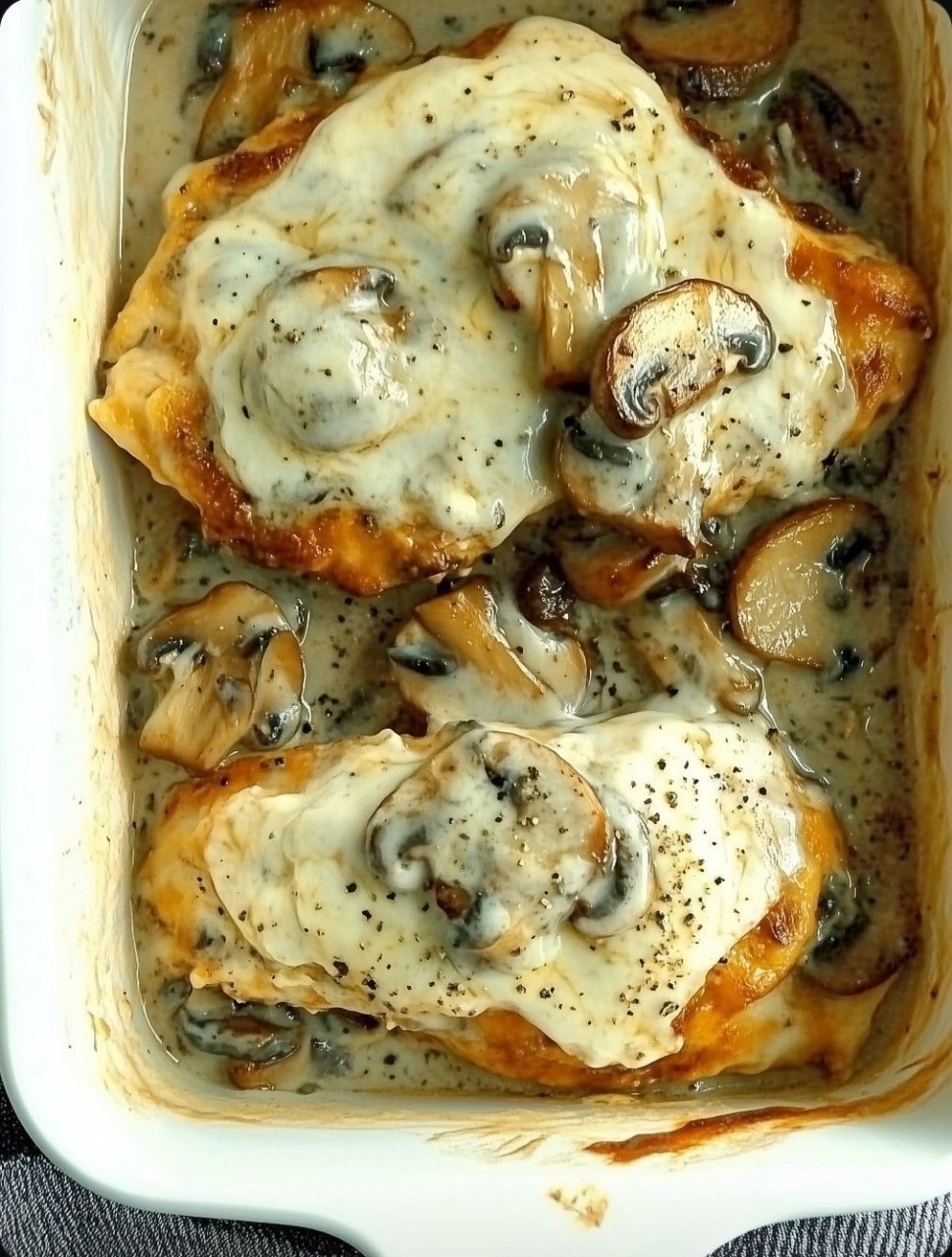 Smothered Cheesy Baked Chicken with Mushrooms (Low Carb)