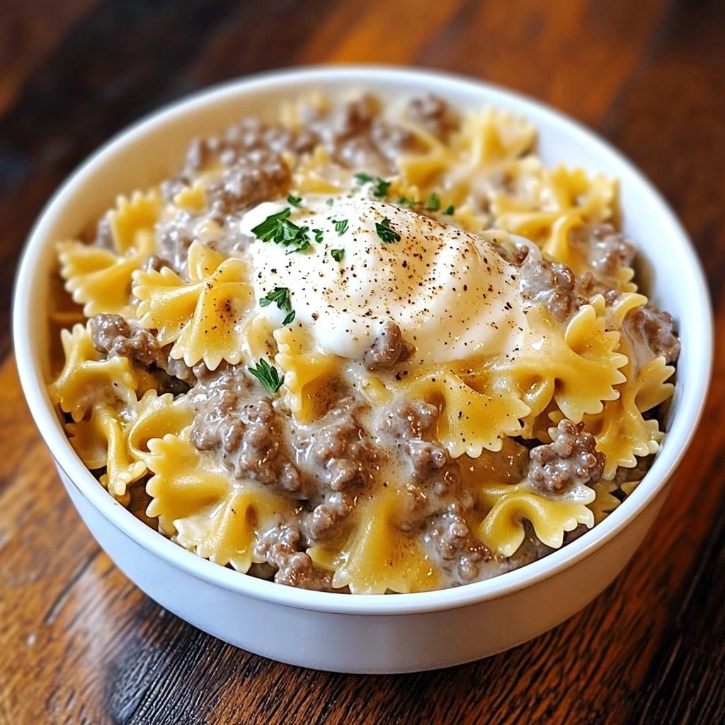 Creamy Beef and Bowtie Pasta