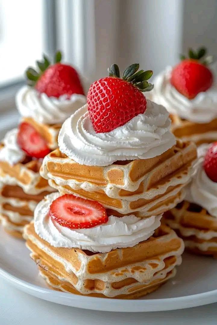Strawberry Shortcake Waffle Stacks – light, fluffy, and bursting with fresh berries!